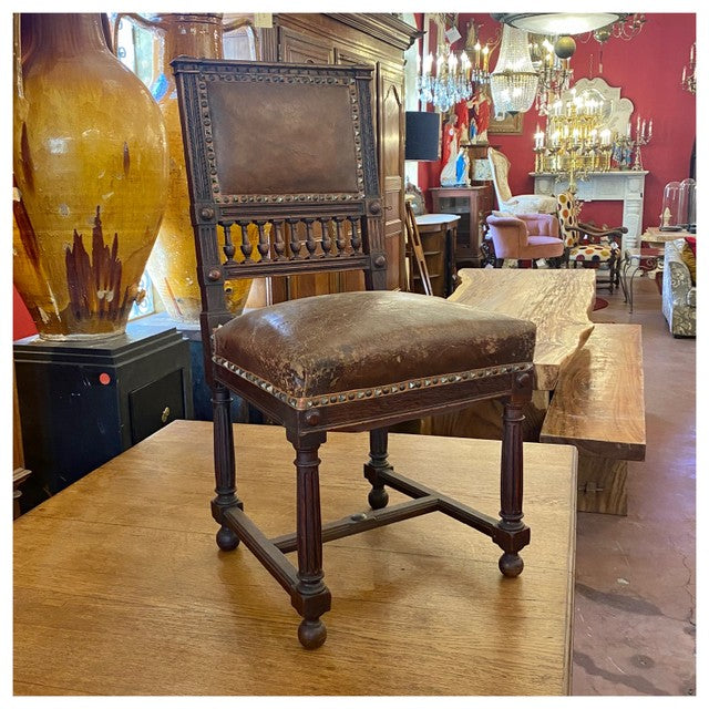Beautiful Antique Leather and Oak Dining Chairs