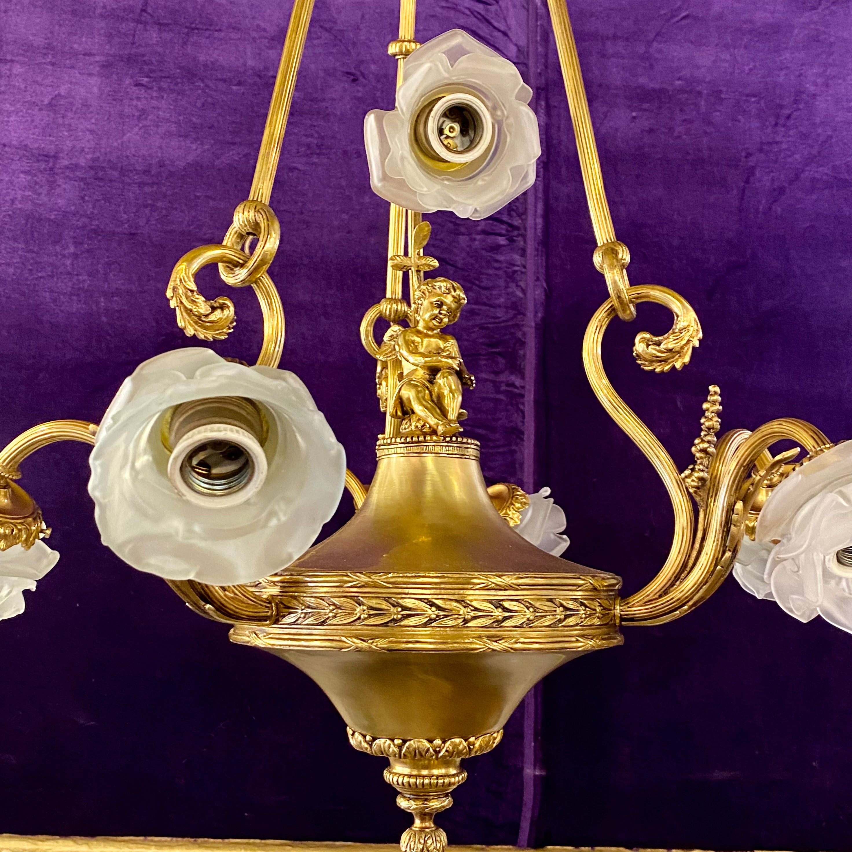 Exquisite and Rare French Romantic Brass Chandelier