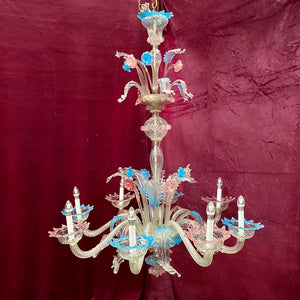 Gorgeous! Clear & Milky Glass Murano Chandelier