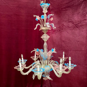 Gorgeous! Clear & Milky Glass Murano Chandelier - SOLD