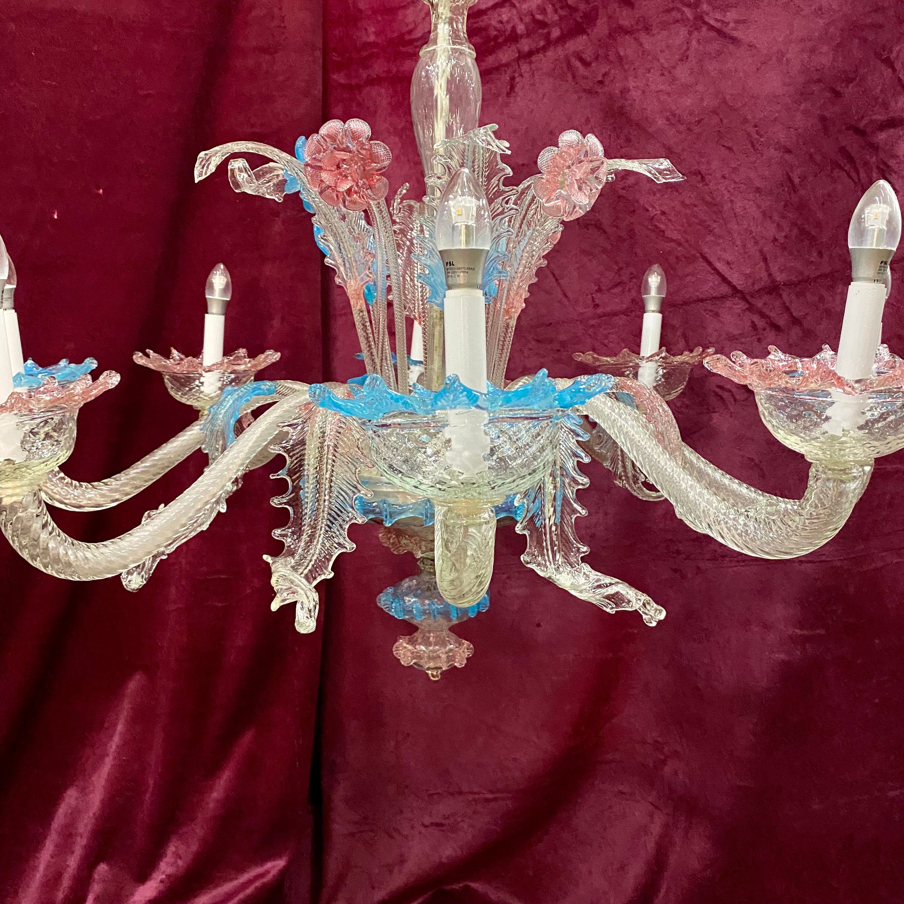 Gorgeous! Clear & Milky Glass Murano Chandelier