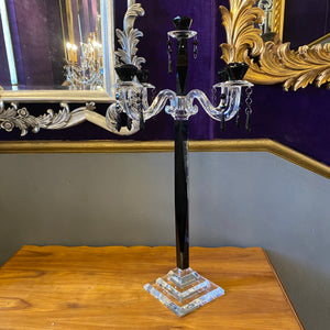 Heavy Black & Clear Cut Glass Candelabras