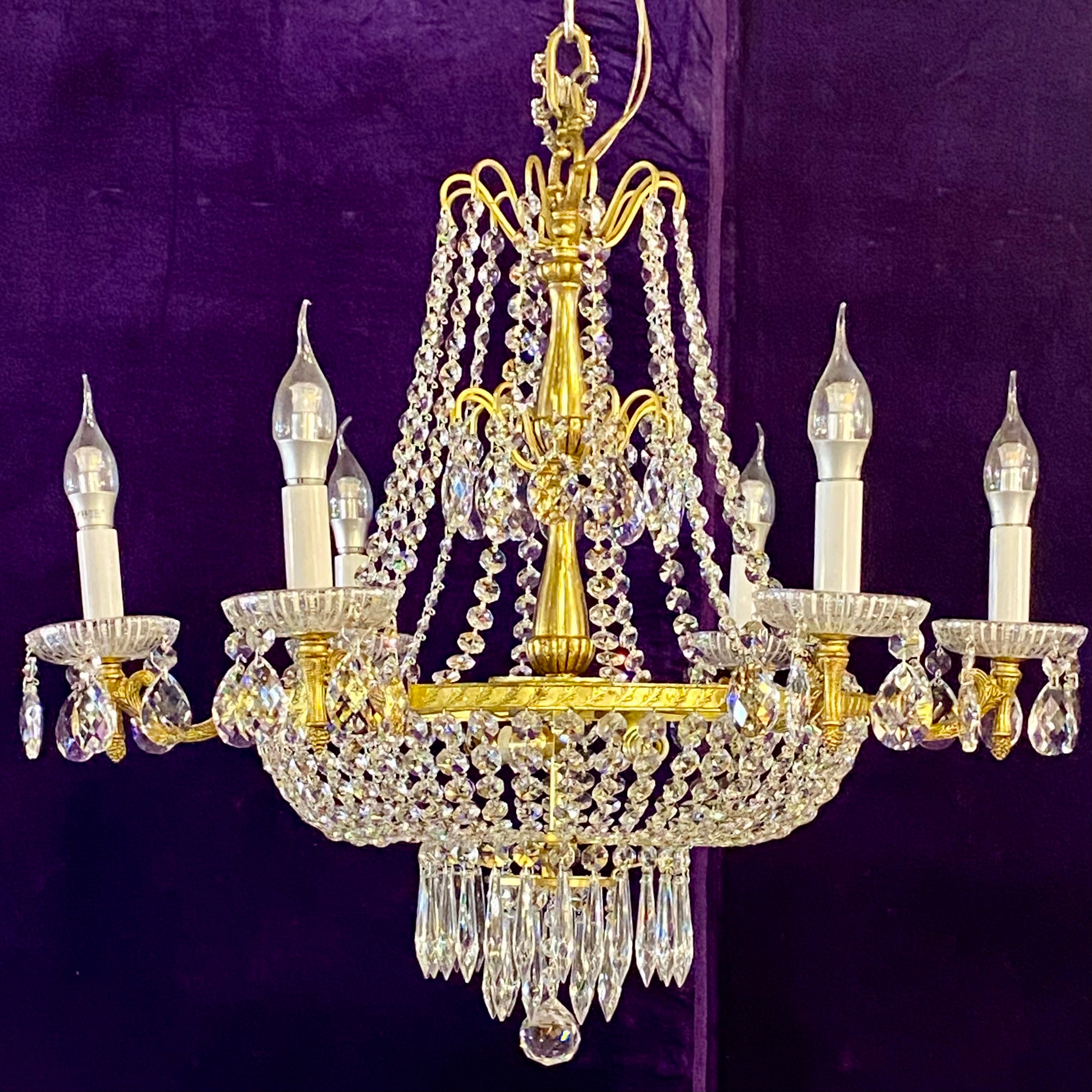 1930's Italian Gilt Metal and Crystal Neoclassical Chandelier