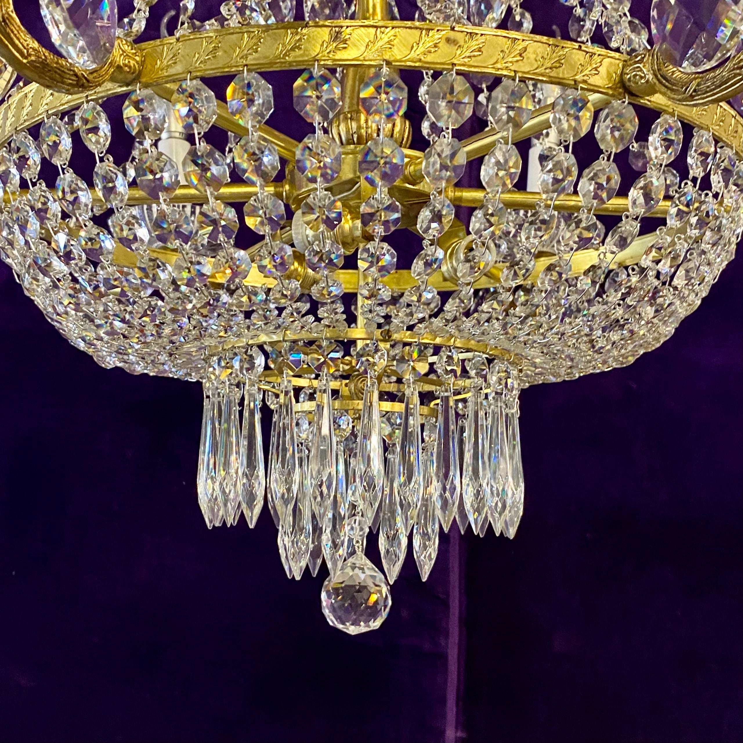 1930's Italian Gilt Metal and Crystal Neoclassical Chandelier