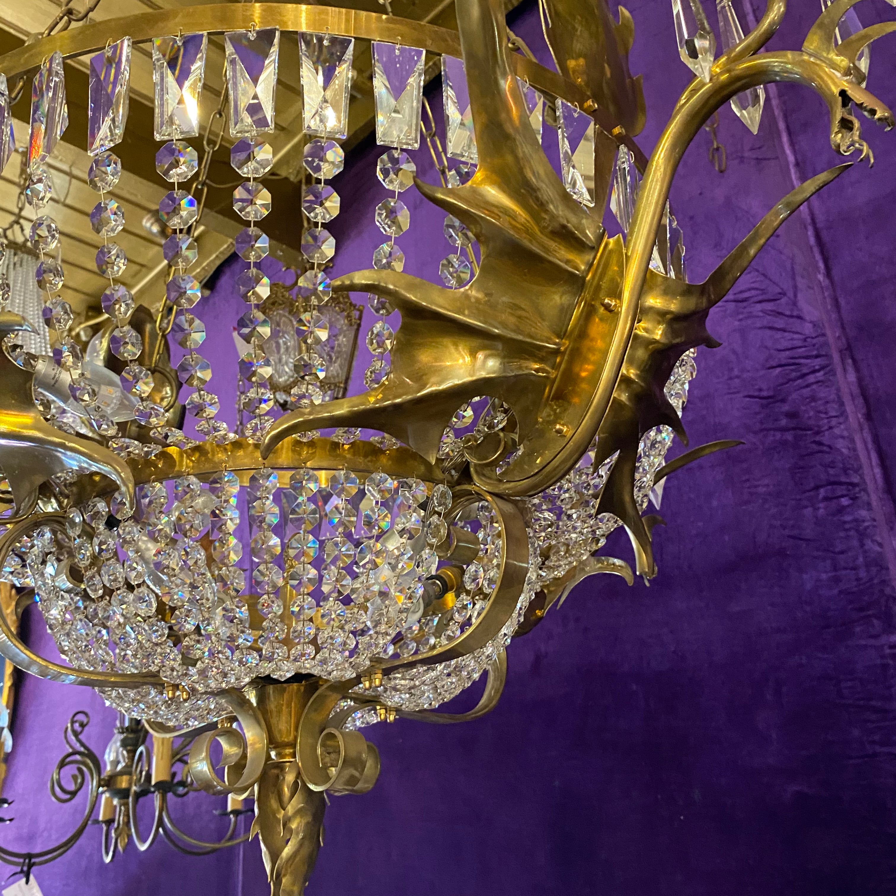 Delos Custom Made Brass and Crystal Dragon Chandelier