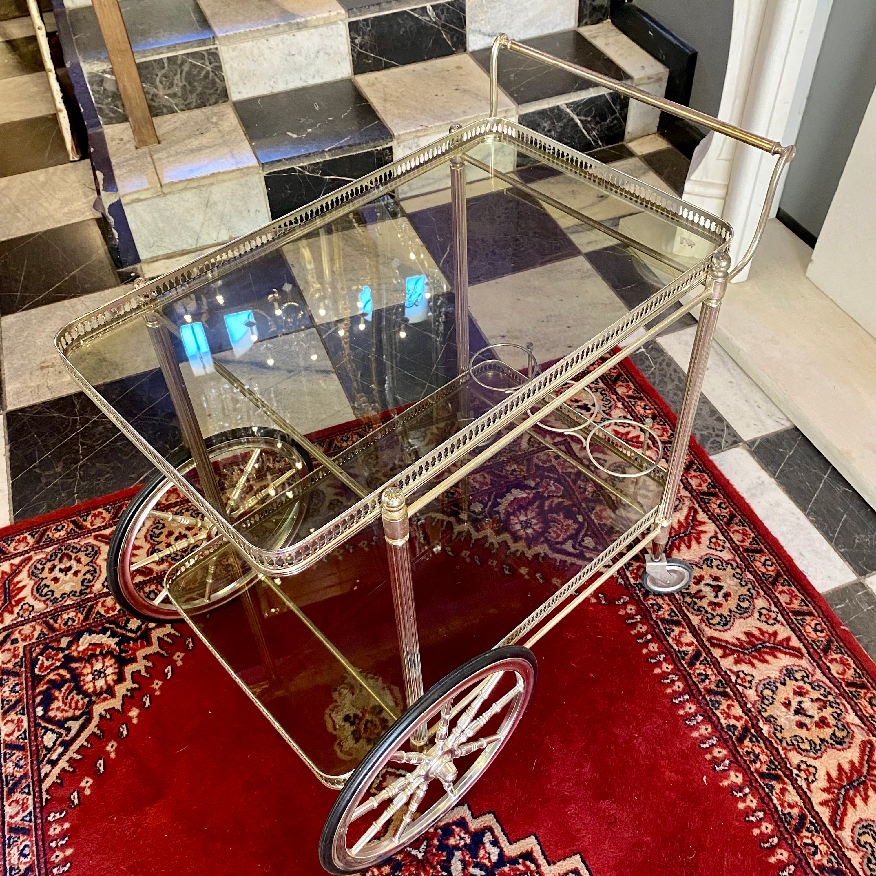 Pretty Vintage Metal and Glass Drinks Trolley - SOLD