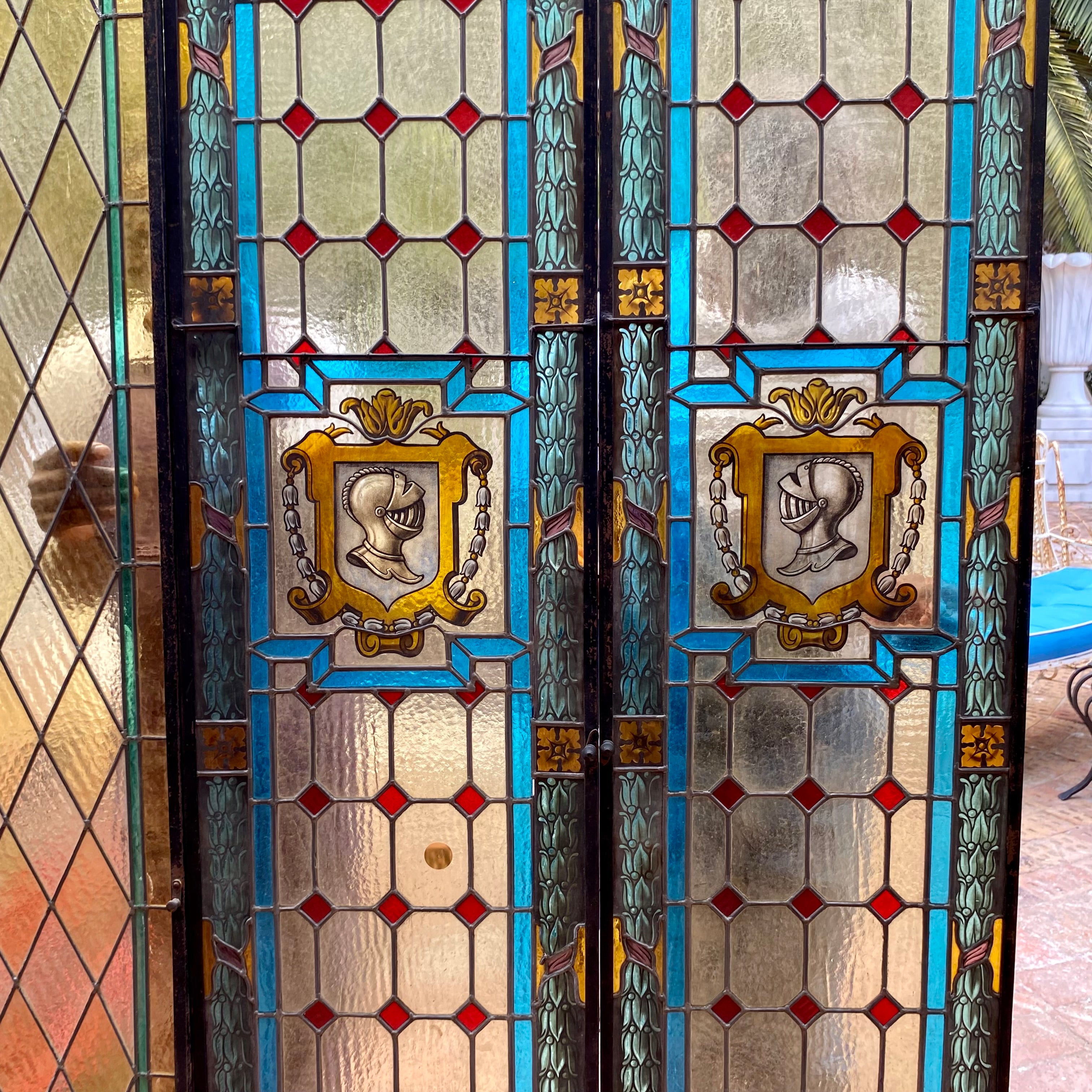 Beautiful Pair of Stained Glass Door Panels with Fanlight