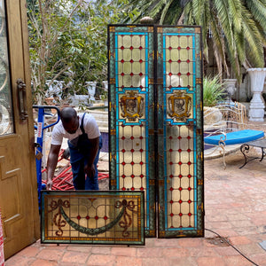 Beautiful Pair of Stained Glass Door Panels with Fanlight