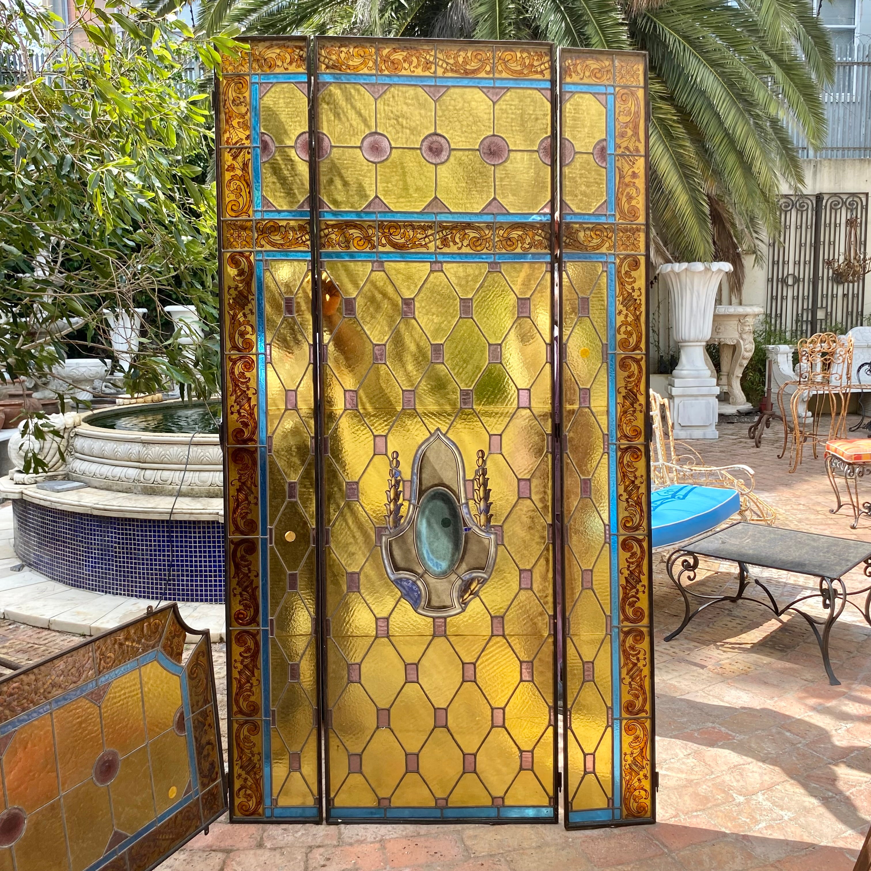 Antique Stained Glass Door with Fanlight