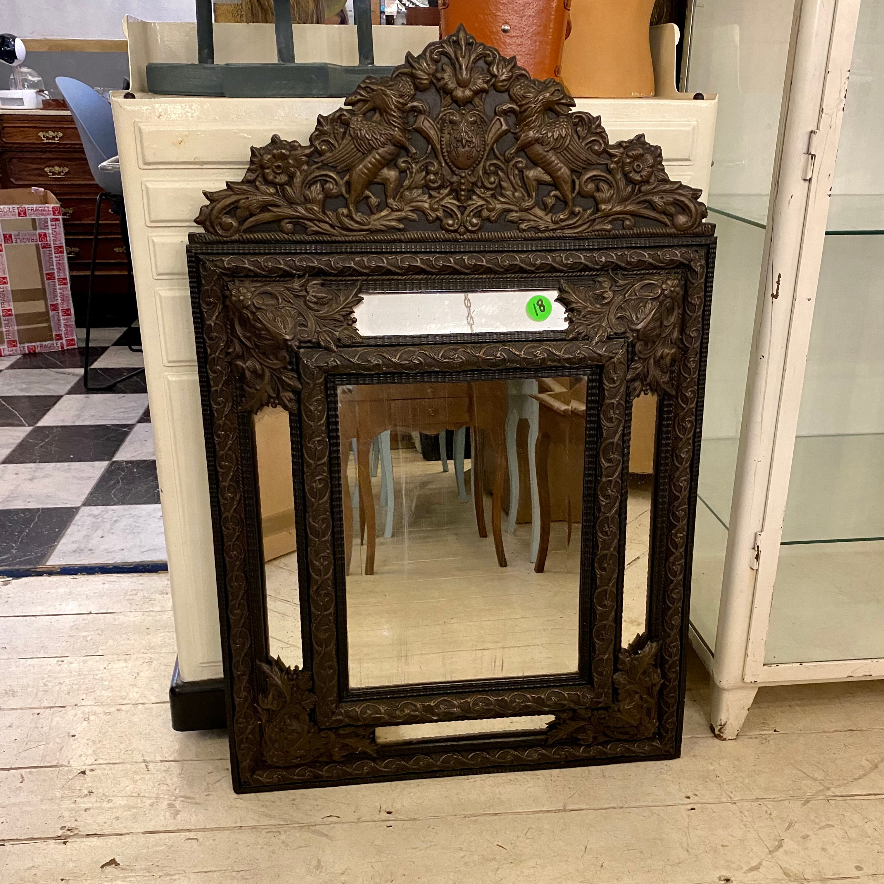 Antique Wooden Mirror with Detailed Castings