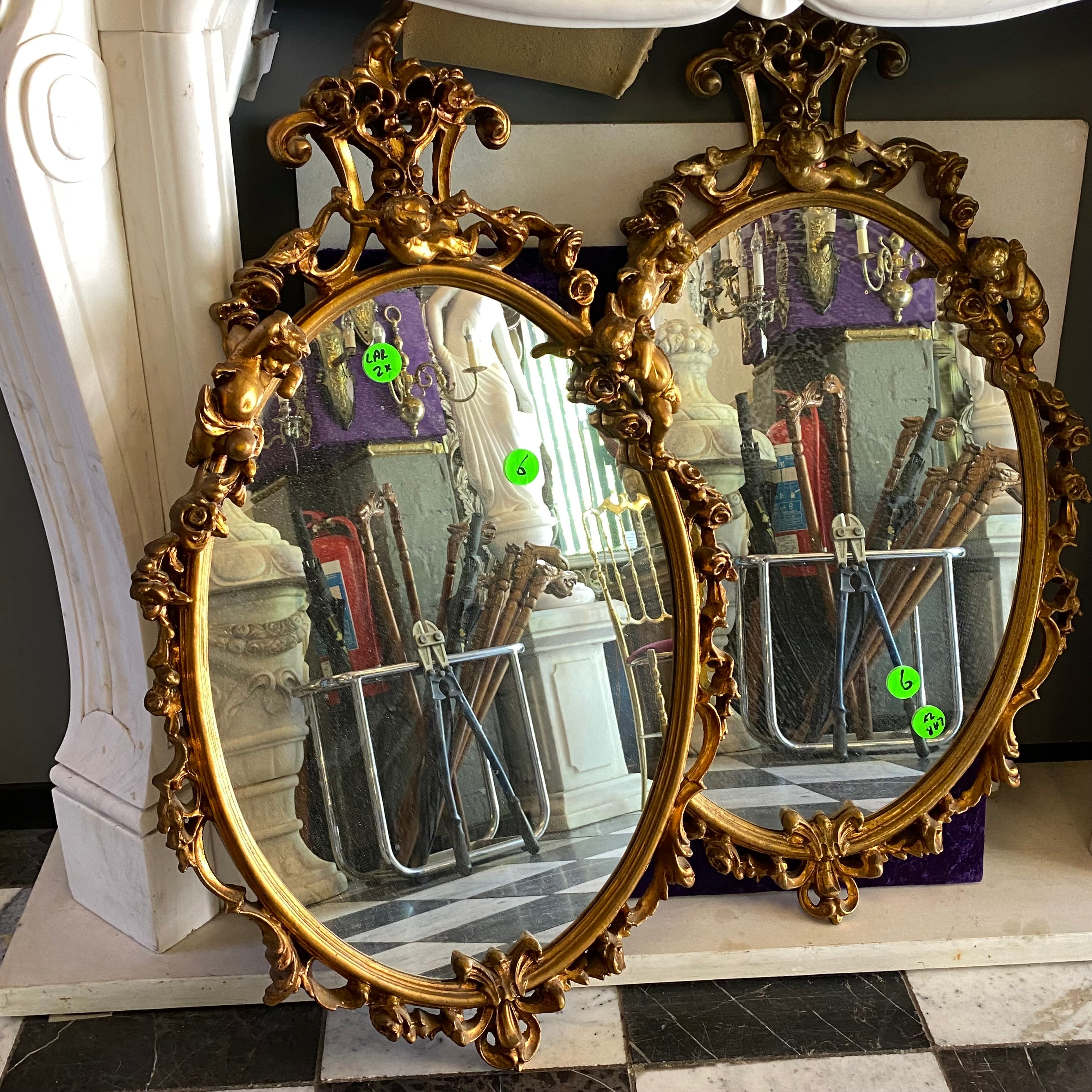 Antique French Gilt Mirrors with Cherubs