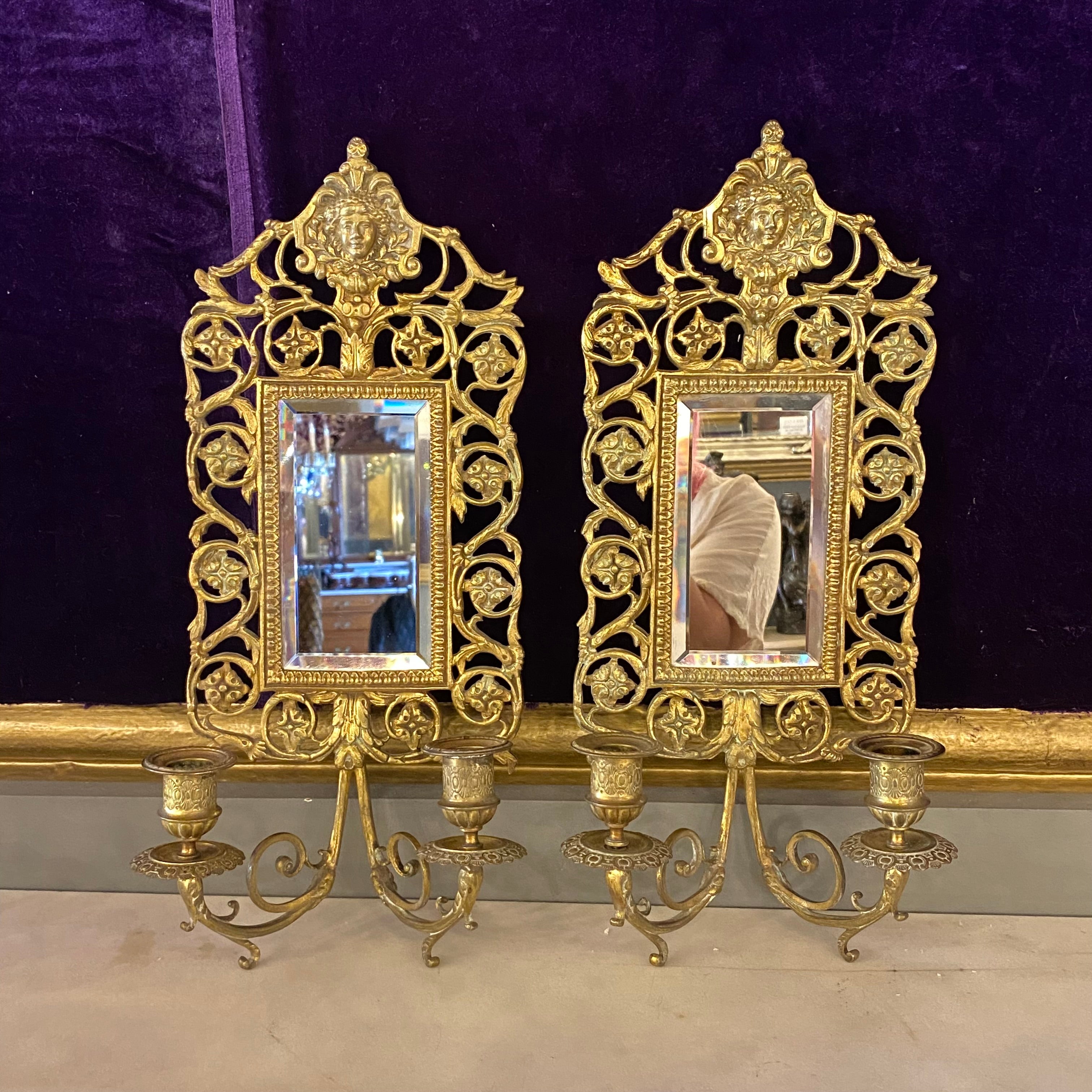 Pair of Antique Gilt Wall Mount Candle Holders