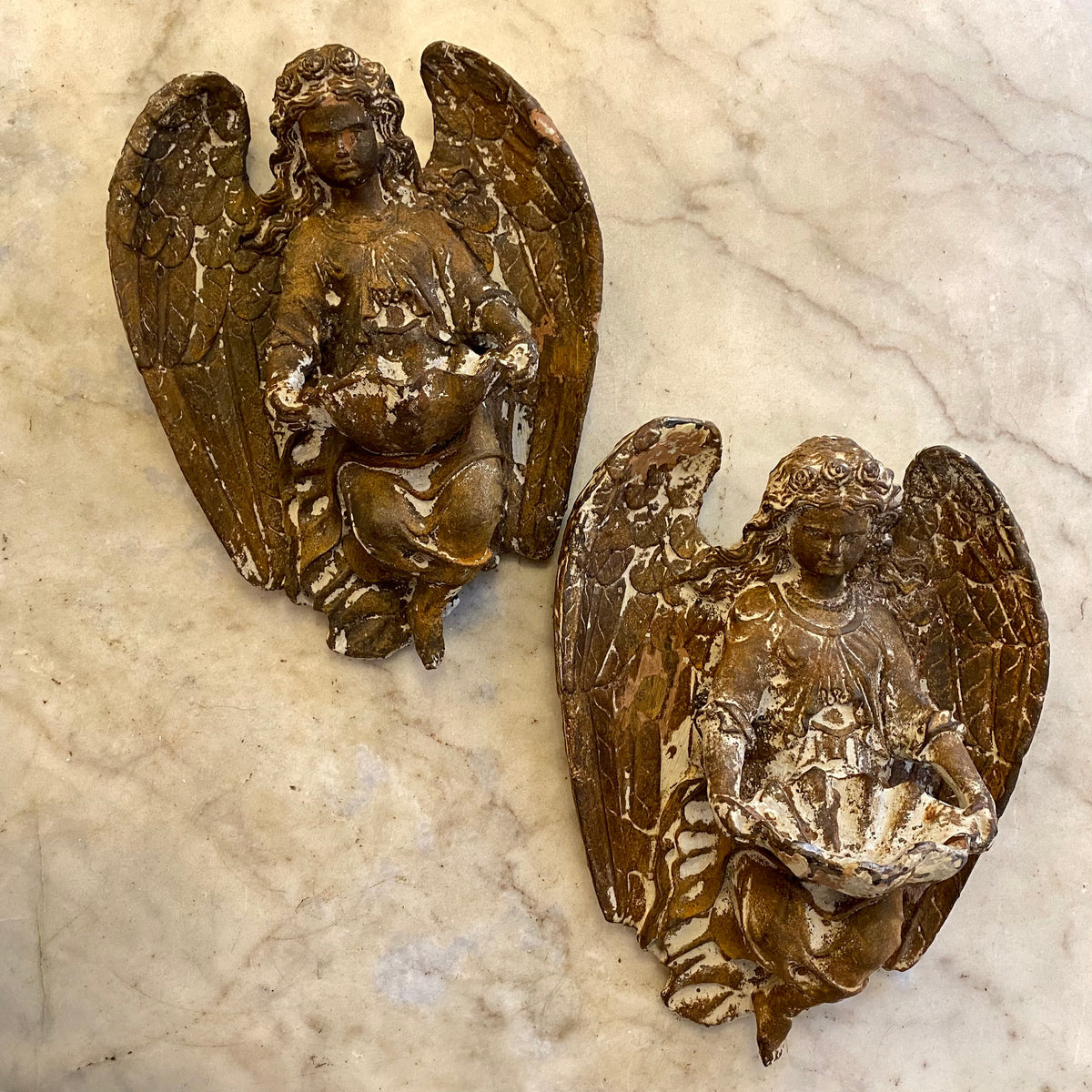 Pair of Cast Iron Angels – Delos Antiques