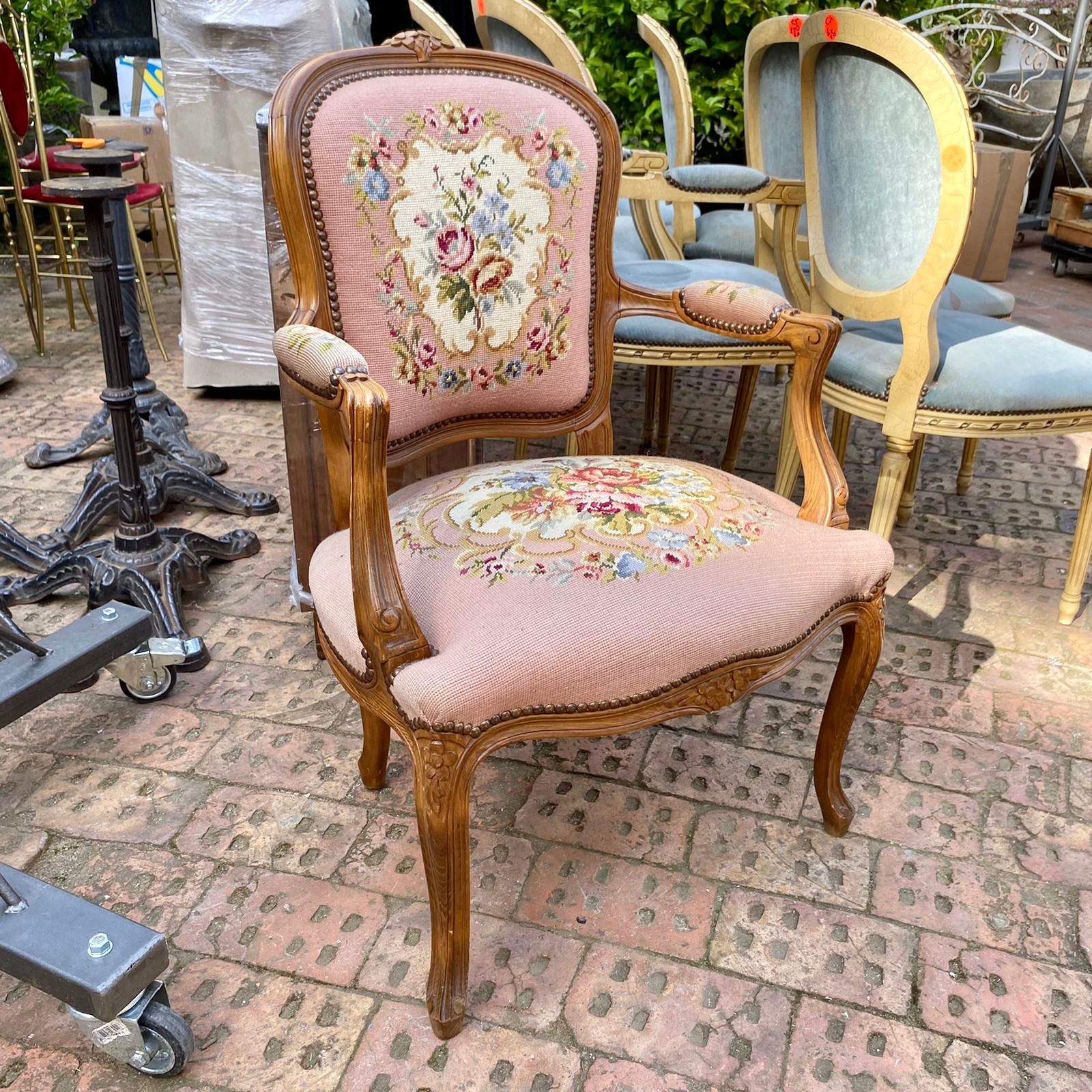 French Louis XV-Style Needle Point Chair