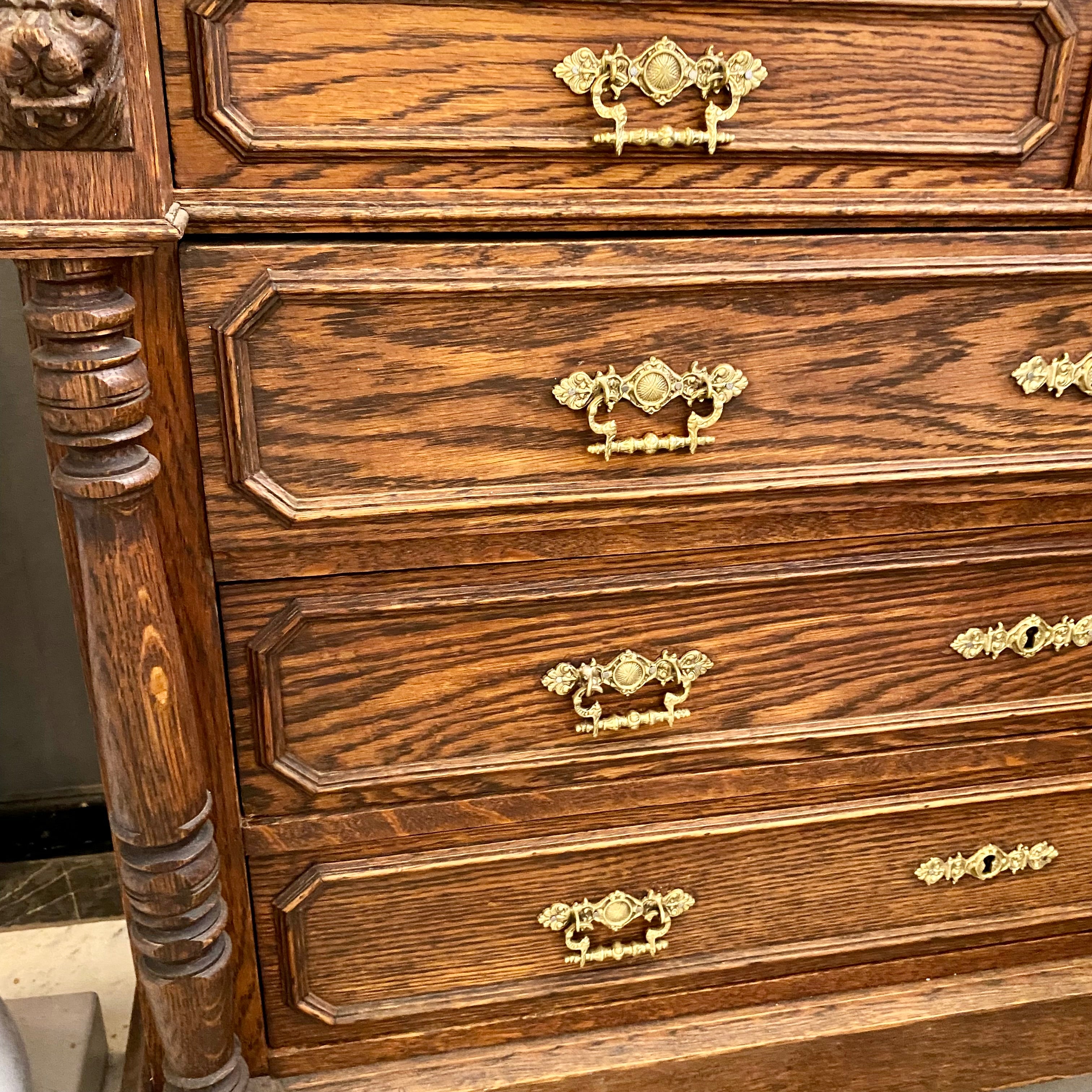 Beautiful Antique Oak Cabinet with Creme Marble Top