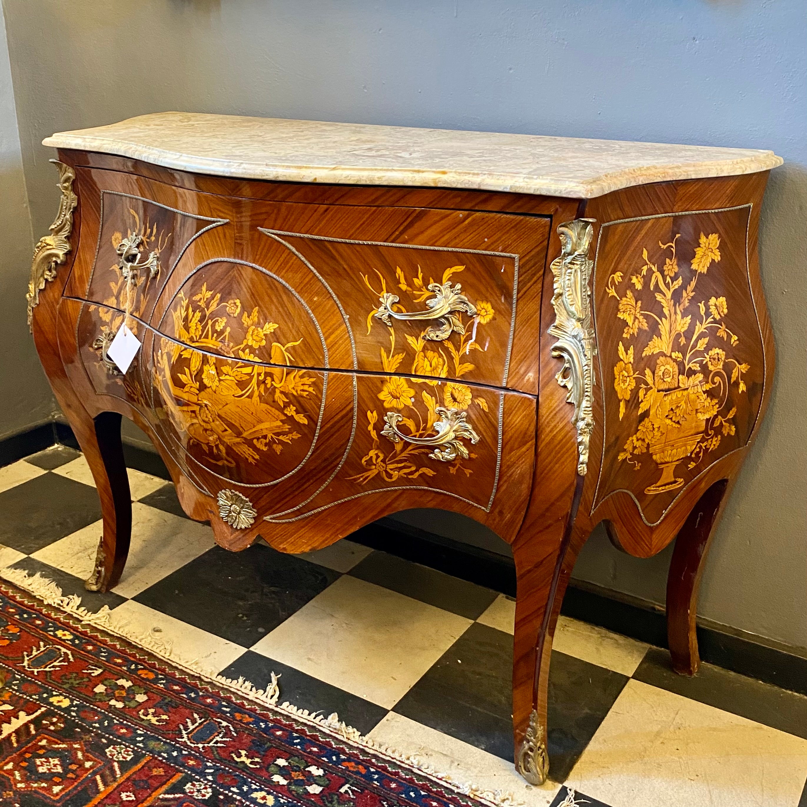 Ornate Bombe Chest with Marble Top