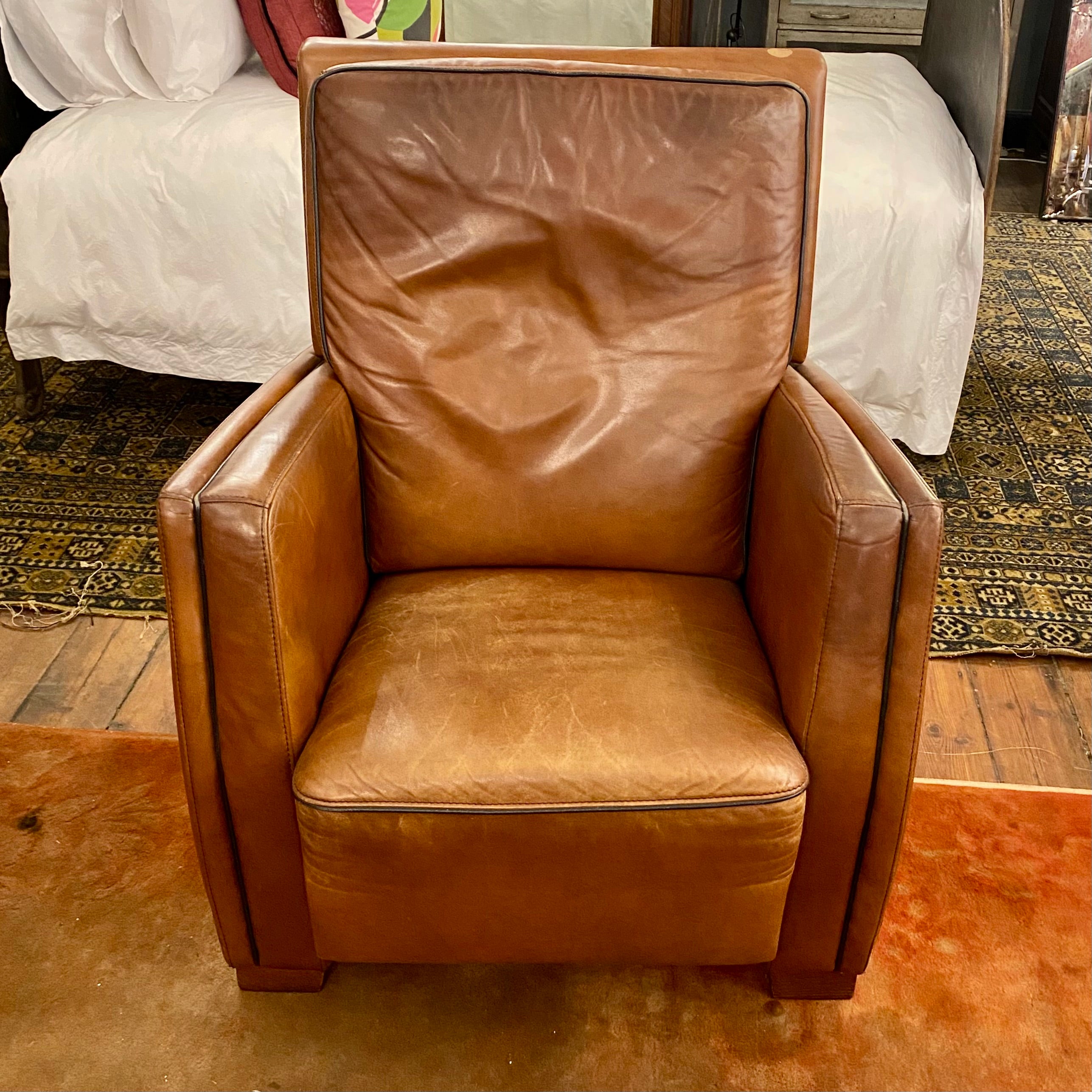 Art Deco Tan Leather Armchair