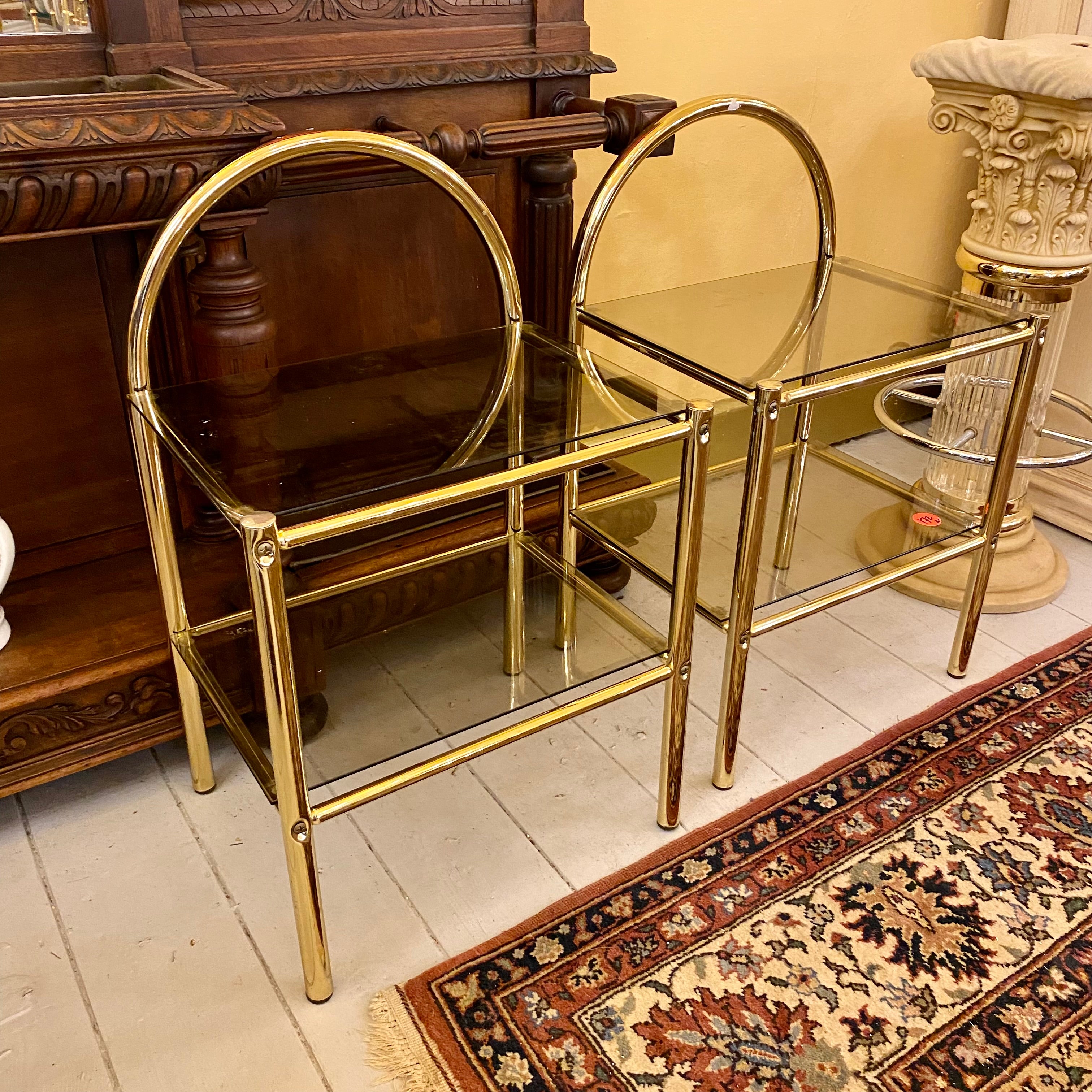 Pair of 1960's Polished Brass & Glass Side Tables - SOLD