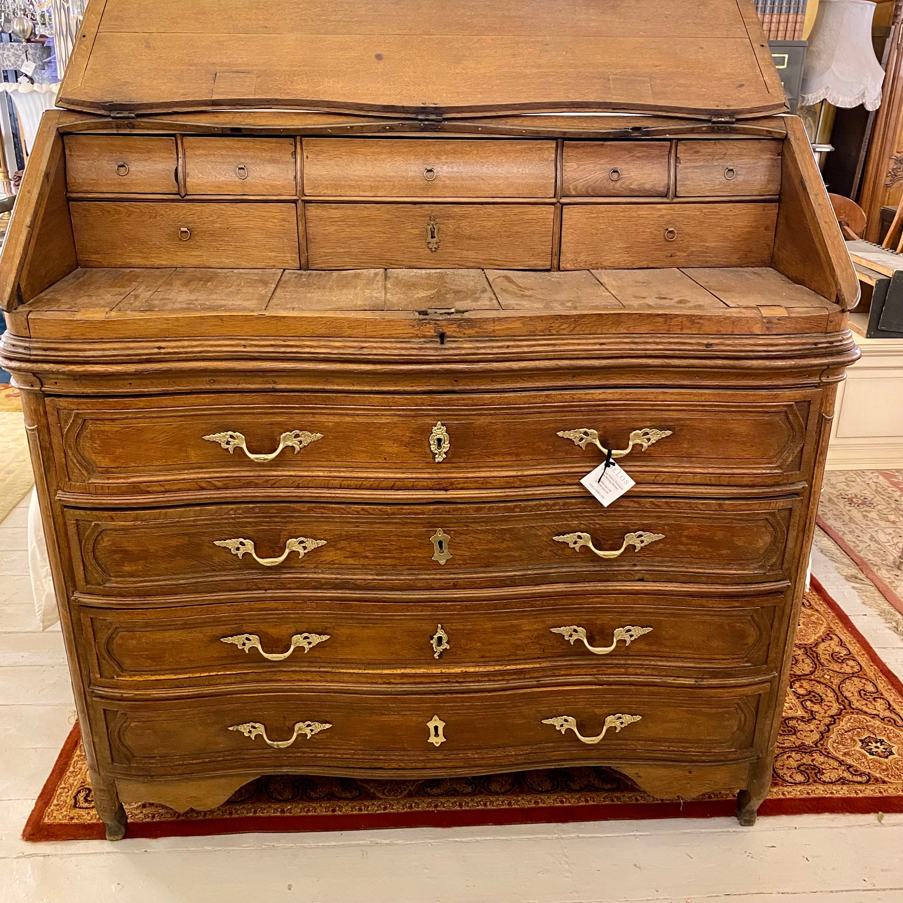 Antique Oak Writing Bureau with Brass Handles - SOLD