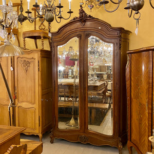 Antique Mirror Front French Walnut Armoire