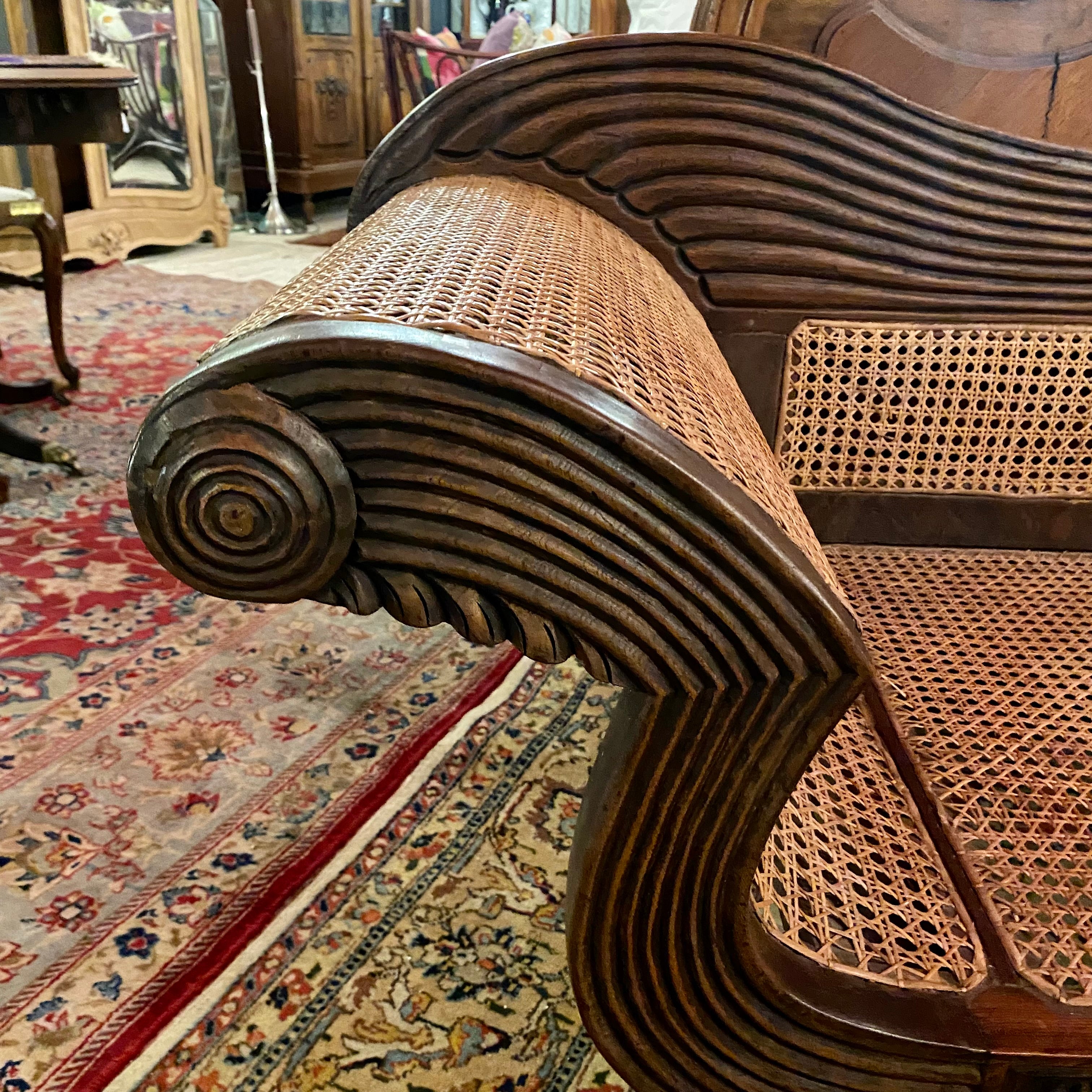 19th Century Carved Oak & Cane Settee - SOLD