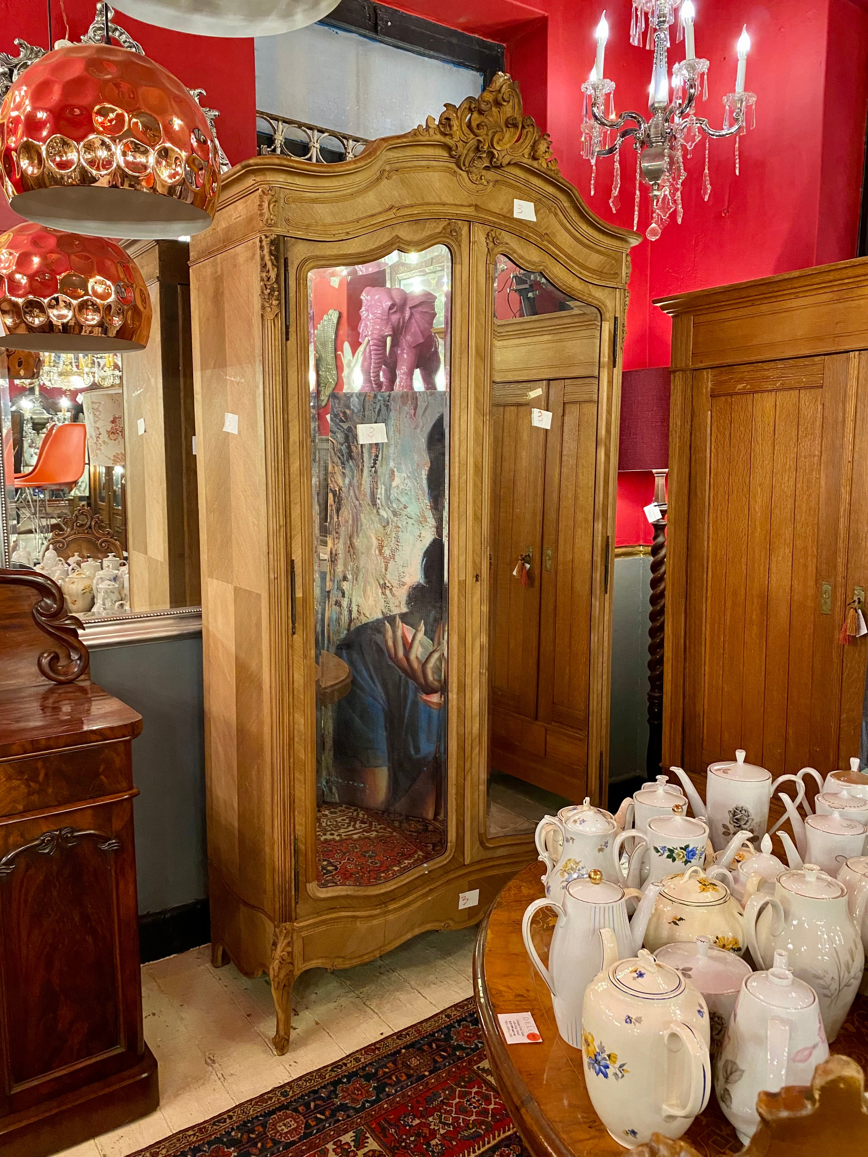 Antique Walnut Mirror Front Armoire