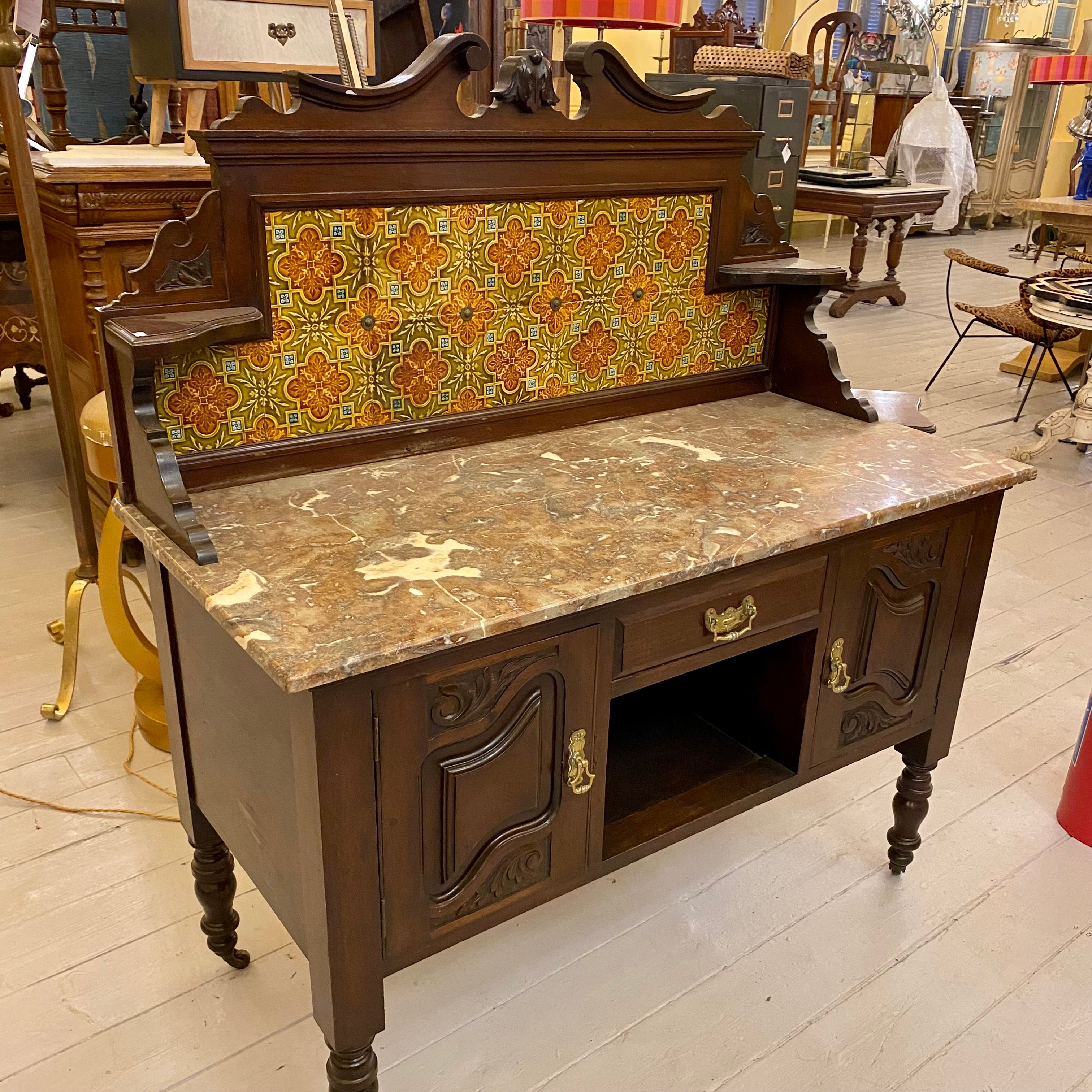 Antique Wash Table with Mottled Marble Top