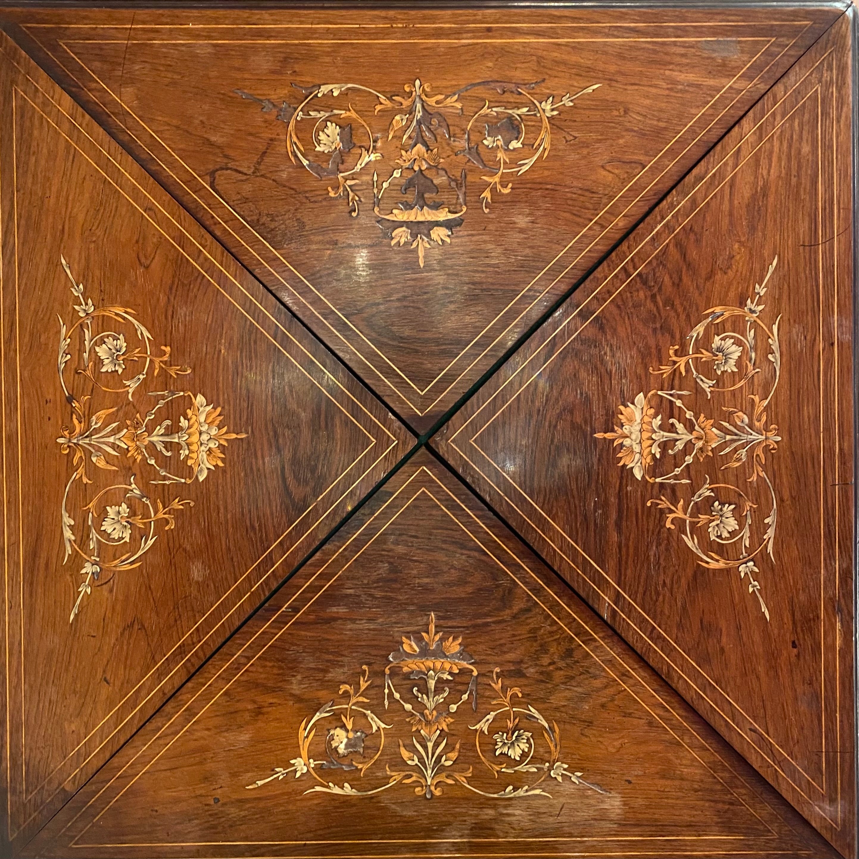 Antique Inlaid Card Table on Castors