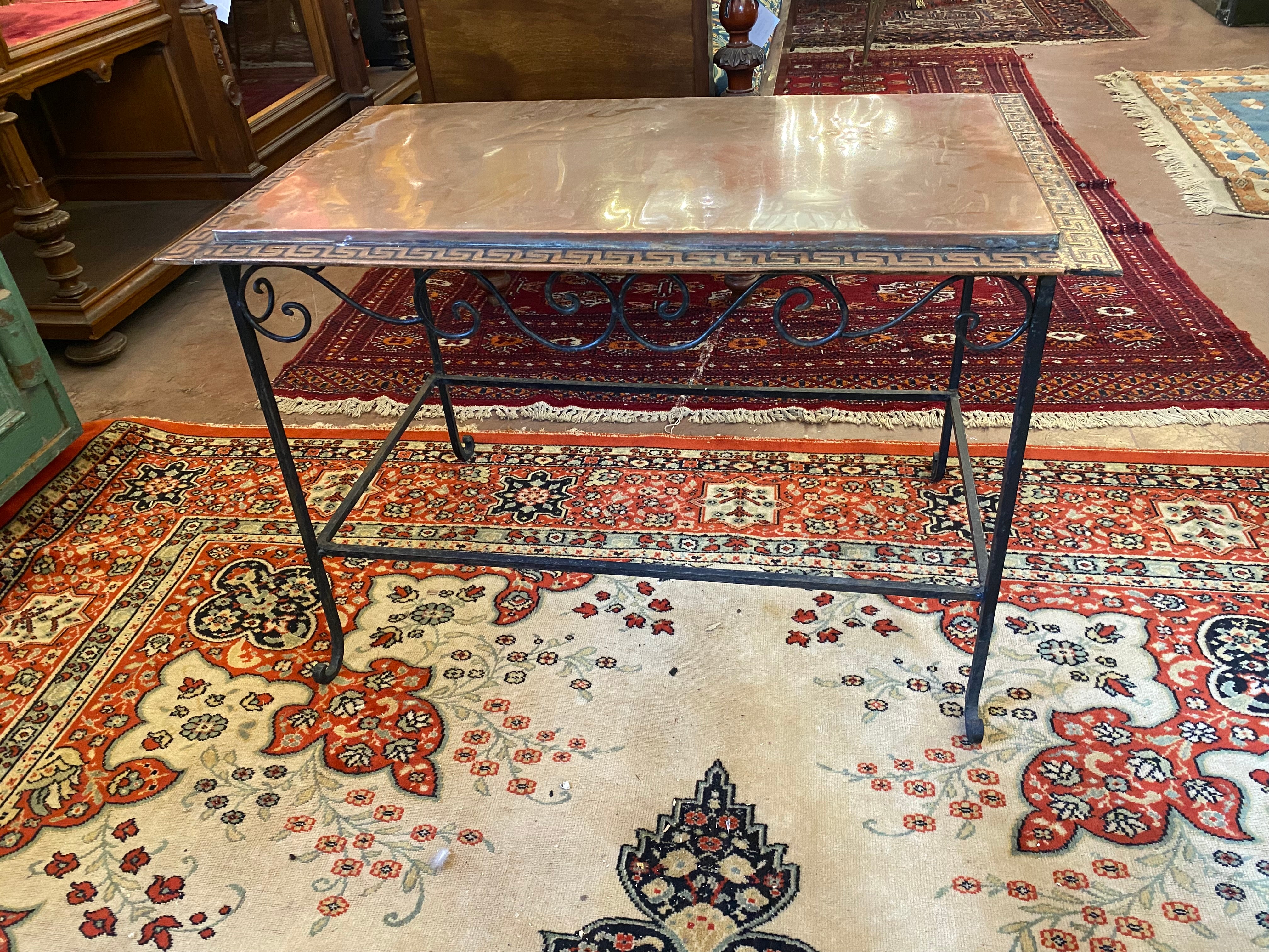Wrought Iron Occasional Table with Copper Top