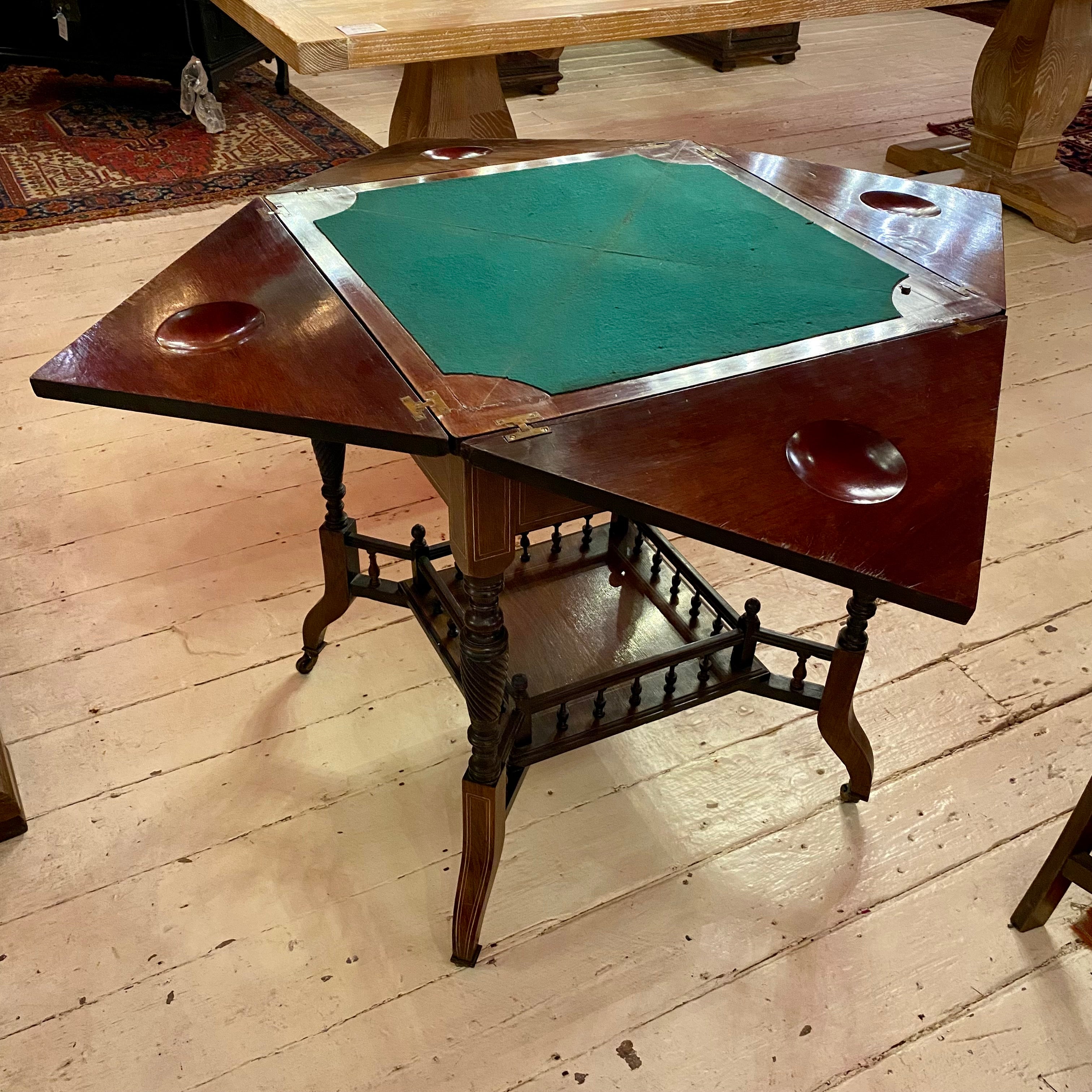 Antique Inlaid Card Table on Castors