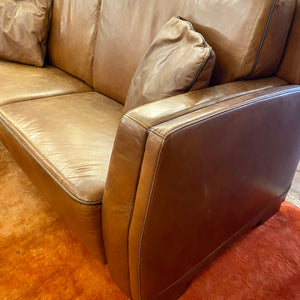 Art Deco Tan Leather Two Seater Sofa