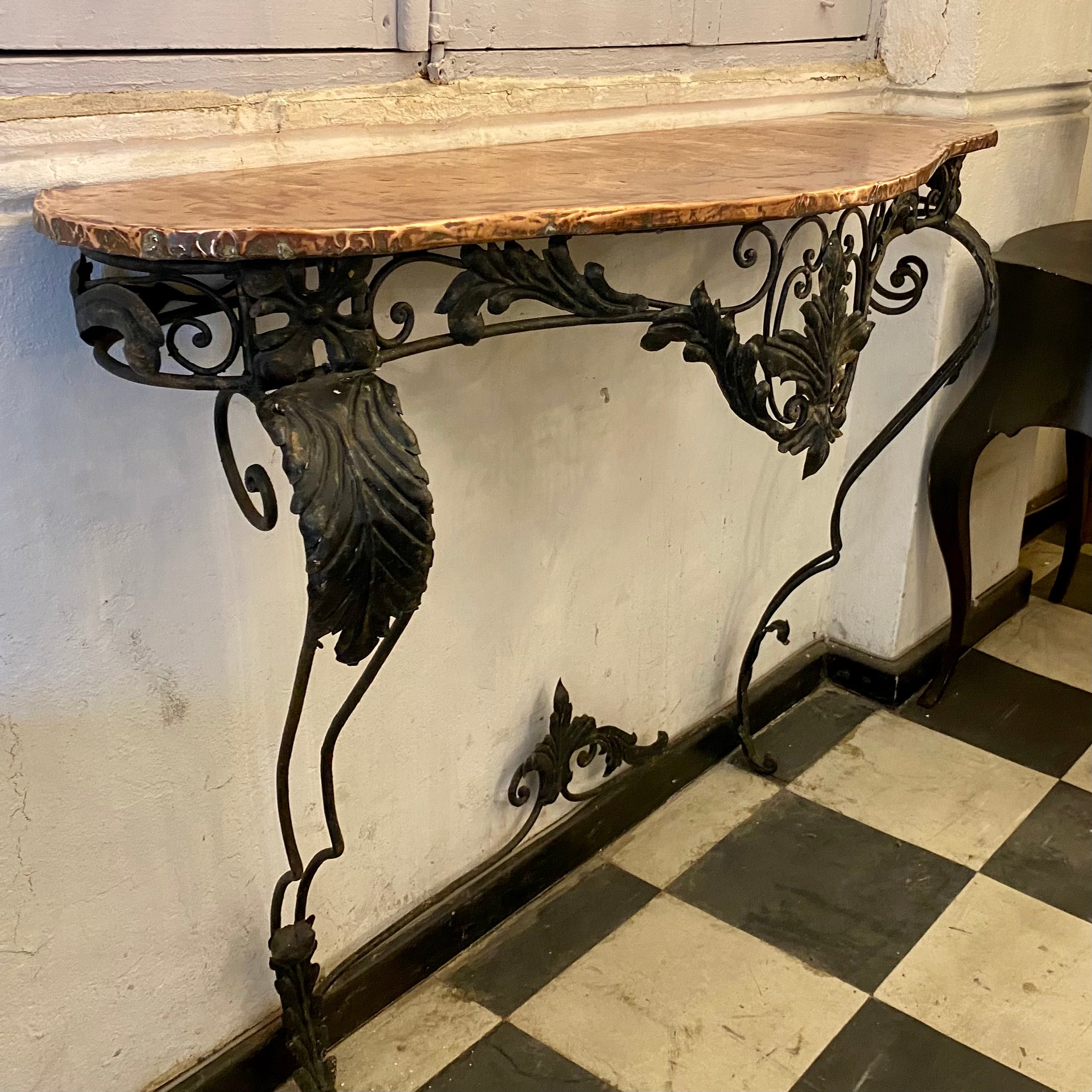 Wrought Iron Wall Mounted Console with Cladded Copper Top