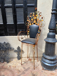 Ornate Wrought Iron Armchair with Vinyl Upholstery