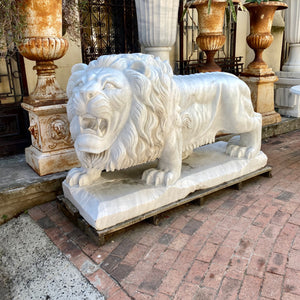Spectacular! Pair of Carved White Marble Lions