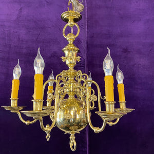 Antique Polished Brass Gasolier Flemish Chandelier