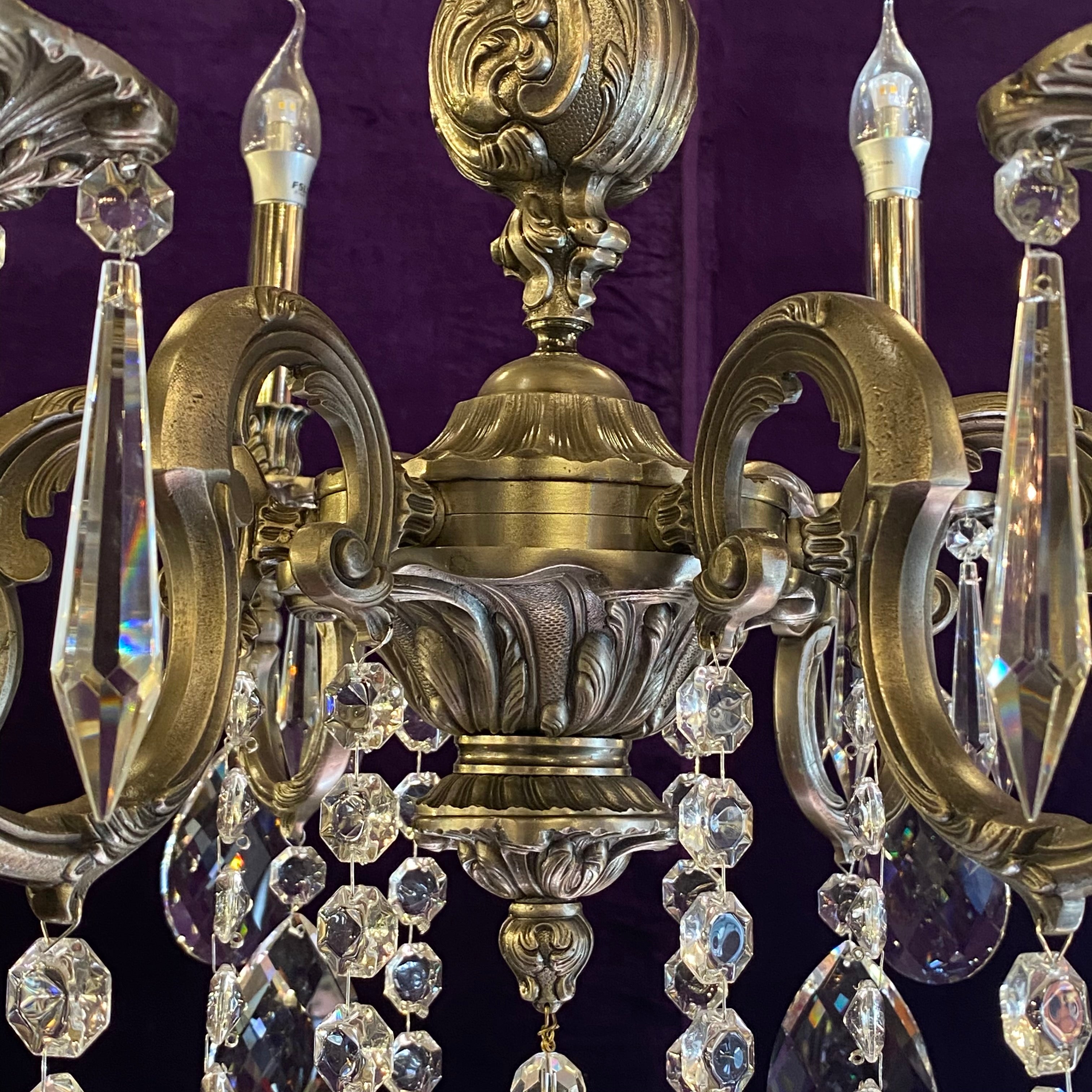 Antique Nickel and Crystal French Chandelier