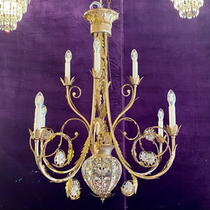 An Unusual Gilt Metal Chandelier with Crystals
