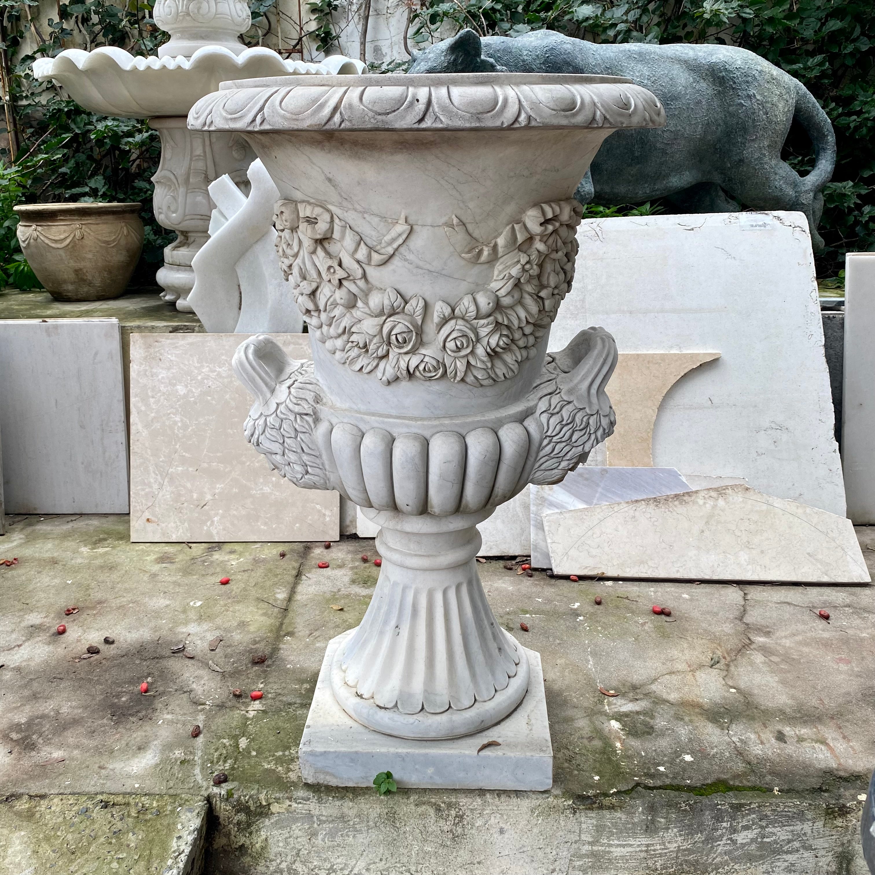 Very Heavy Hand Carved Marble Urns