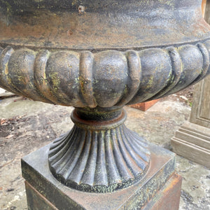 Verdigris Green Cast Iron Urn on Plinth