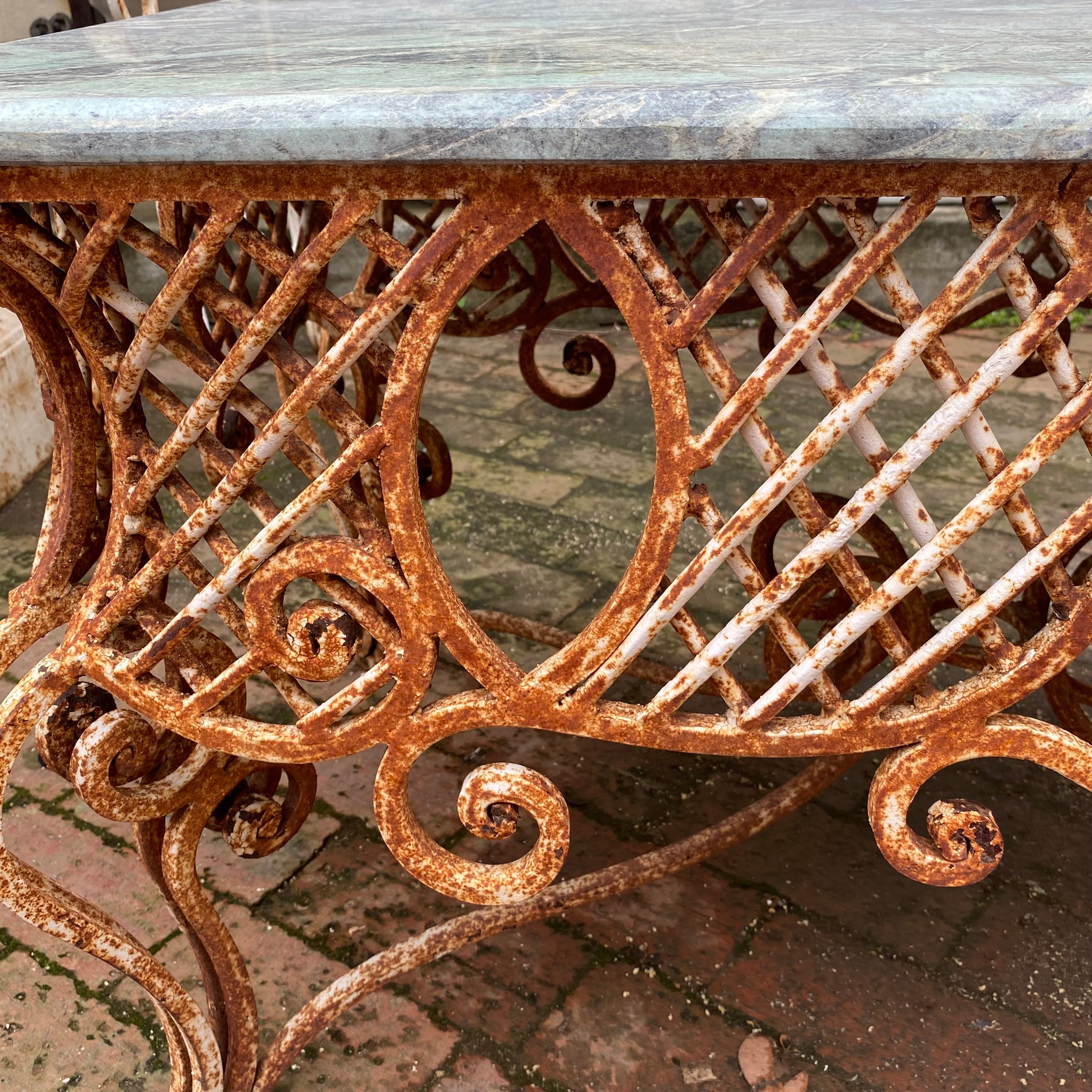 Wrought Iron Coffee Table with Green Marble Top