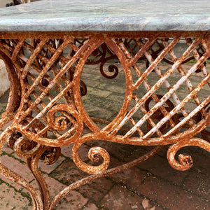 Wrought Iron Coffee Table with Green Marble Top