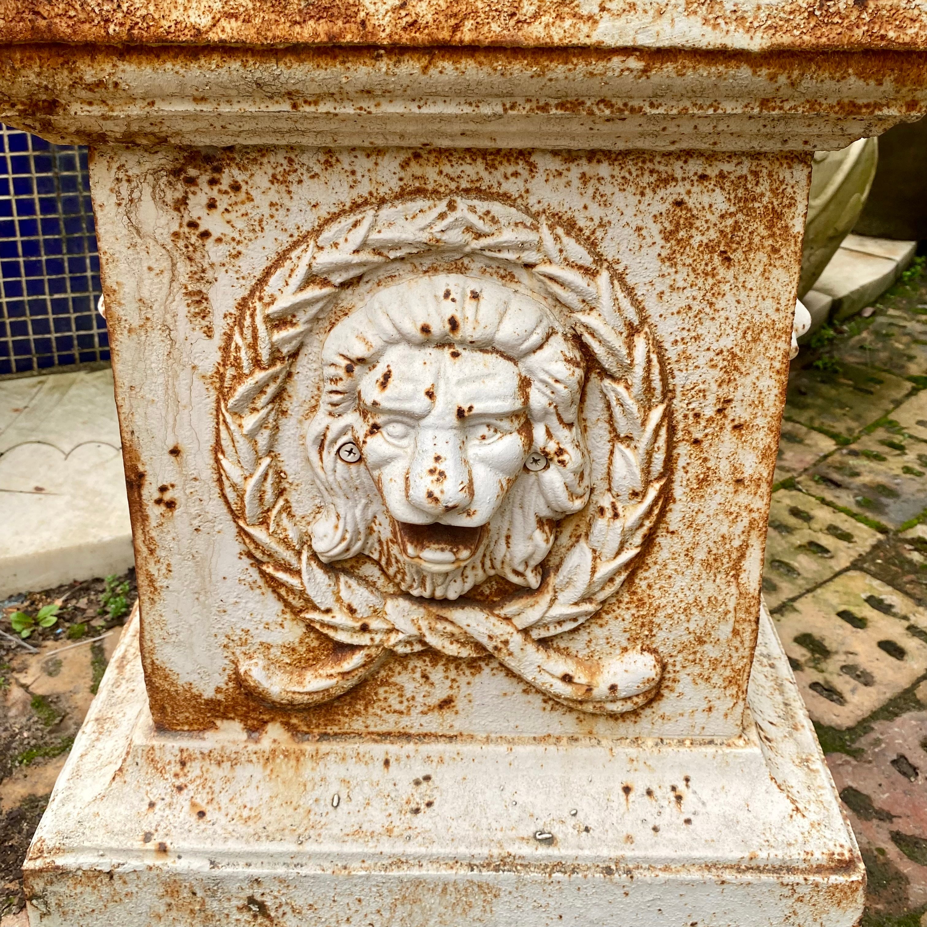 Cast Iron Plinth with Lion's Face