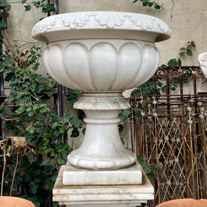 Pair of Heavy White Marble Classic Grecian Urn