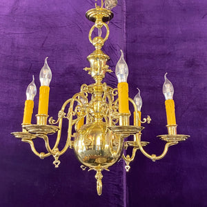 Antique Polished Brass Gasolier Flemish Chandelier