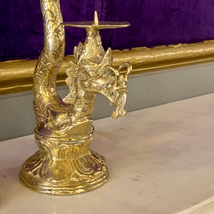 Pair of Polished Brass Dragon Candle Holders