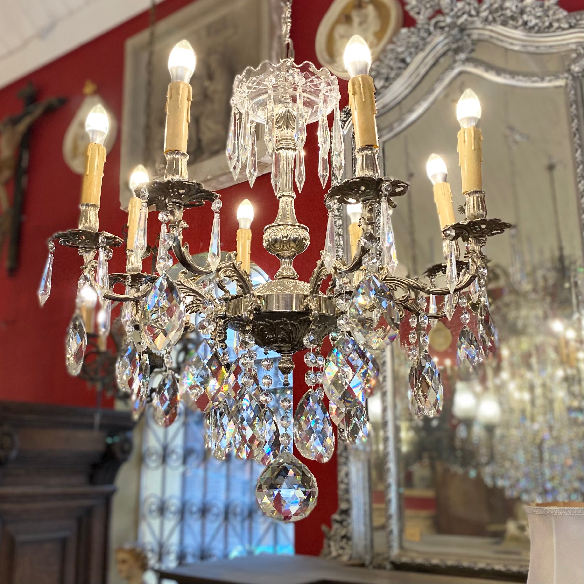 Antique French Nickel and Crystal Chandelier