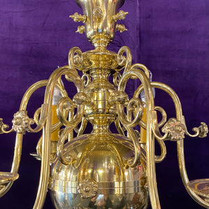 Antique Polished Brass Gasolier Flemish Chandelier