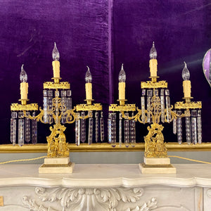 Magnificent Pair of Gilt Metal and Marble Candelabra
