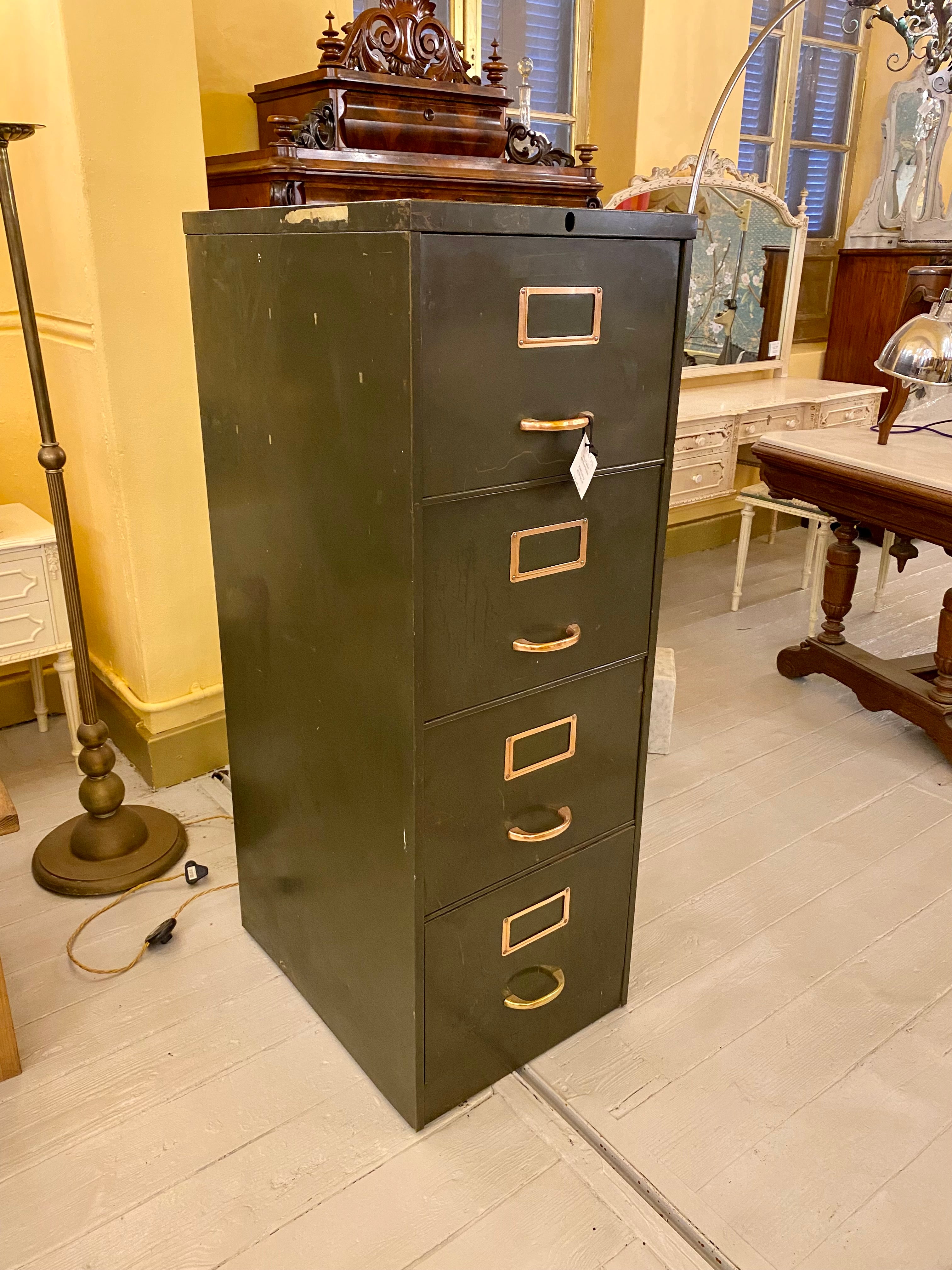 Vintage Filing Cabinet with Brass Handles