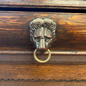 Antique French Oak Cabinet with Lion's Face Details